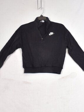 Nike Kids Black Cropped Quarter Zip Sweatshirt Fleece Pullover Top Size M
